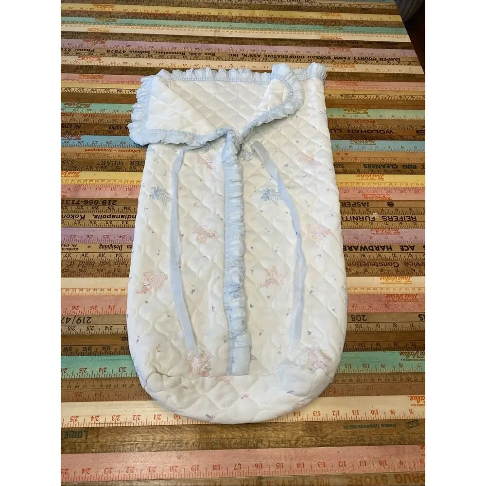 Vintage Quiltex Baby Bunting Sack Soft Fleece Zip Up Front Pink Blue Ribbon